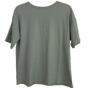 ZESICA Womens Sage Green Ribbed Knit Short Sleeve Crew Neck T-Shirt Size Small